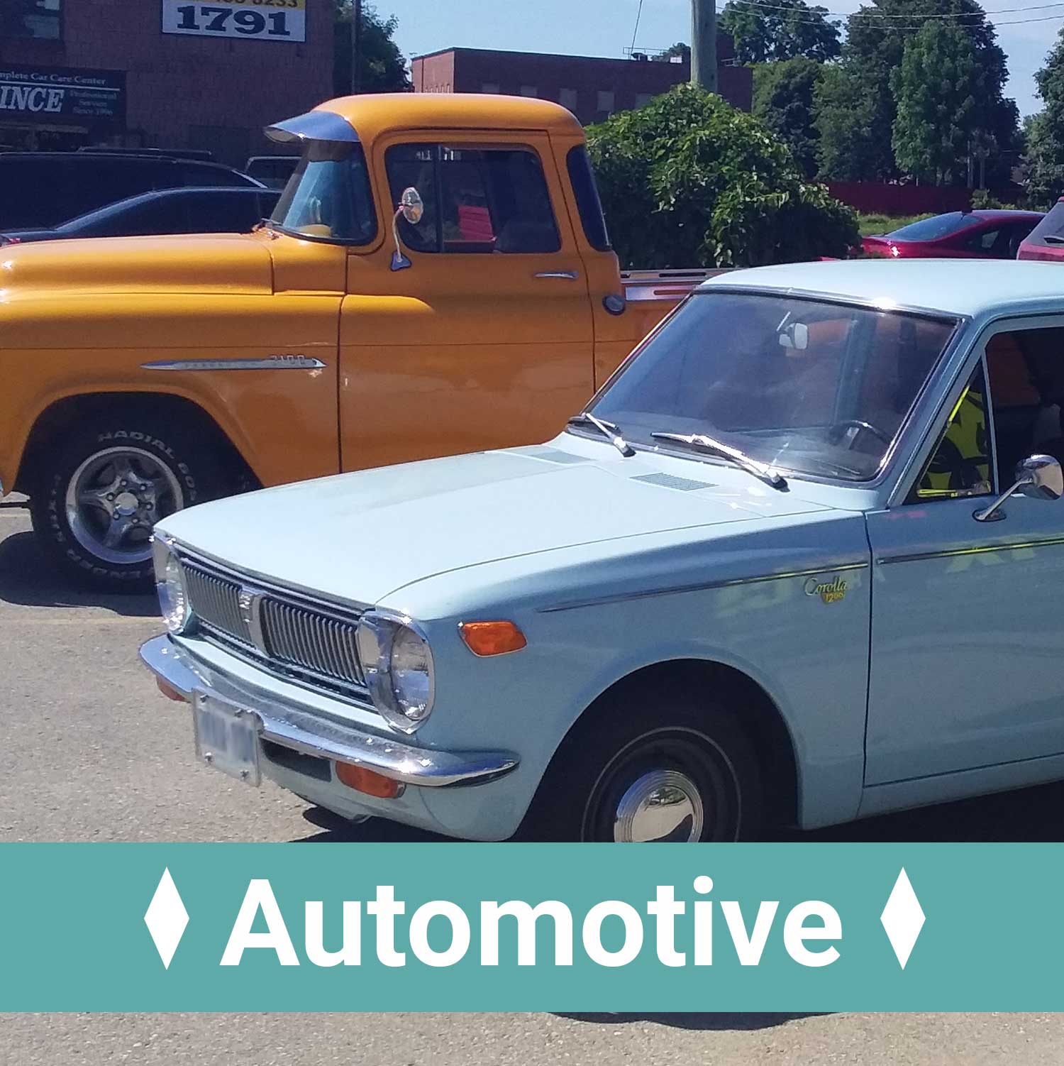 two cars with text that reads, automotive